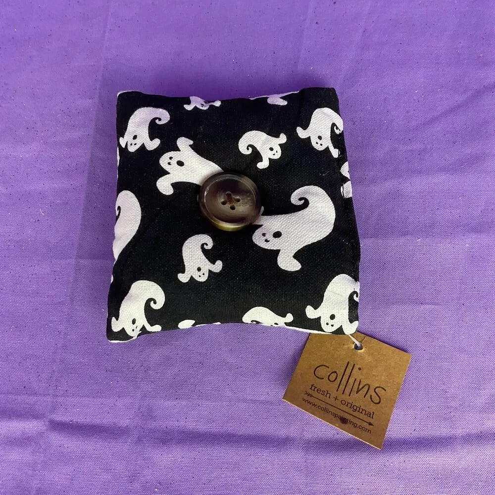 Collins Halloween Fabric Bowl Filler Pillow Black White Ghost Print Button